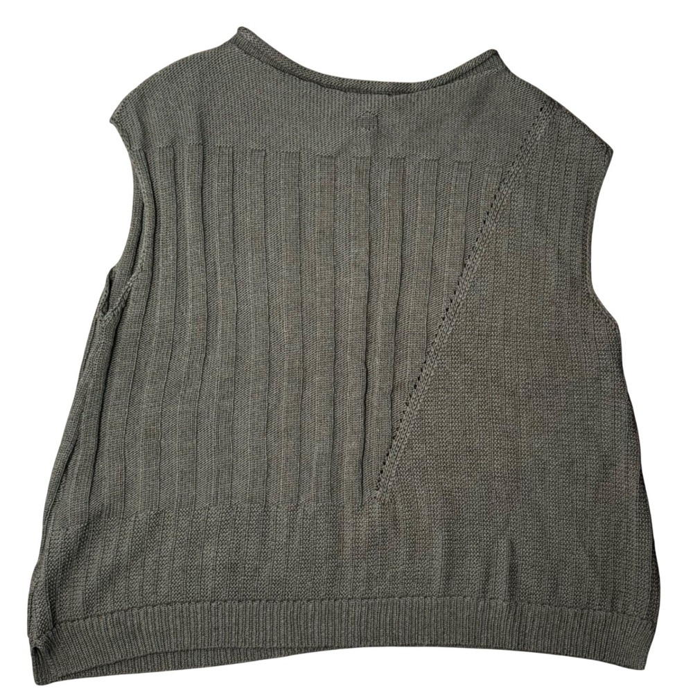 Oska Women Sz 3 10/12 Olive Green Cotton Knit Sleeveless Sweater Boxy Lagenlook - Picture 2 of 8